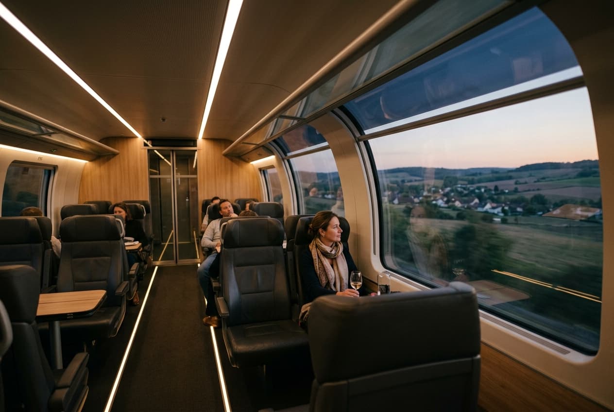 Inside a modern high-speed passenger rail corridor
